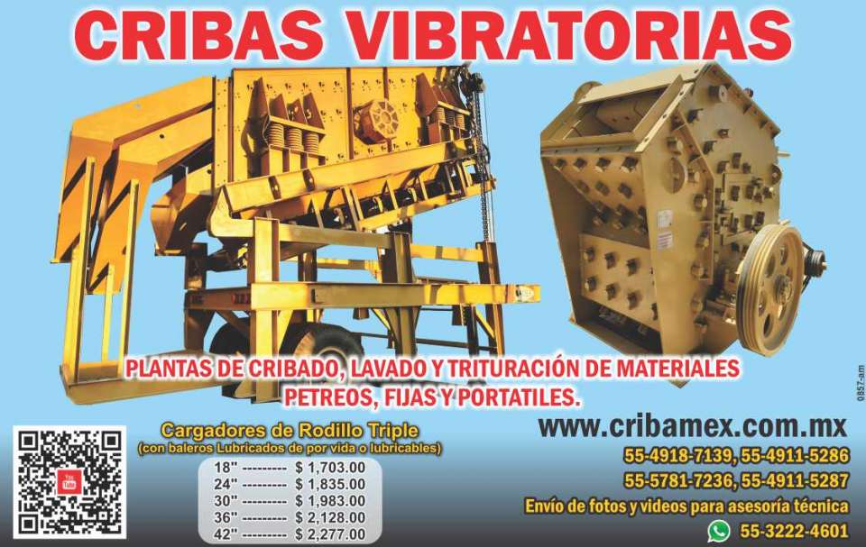 Cribamex, Cribas vibratorias, Plantas de cribado, lavado y trituracion de materiales petreos, fijas y portatiles.