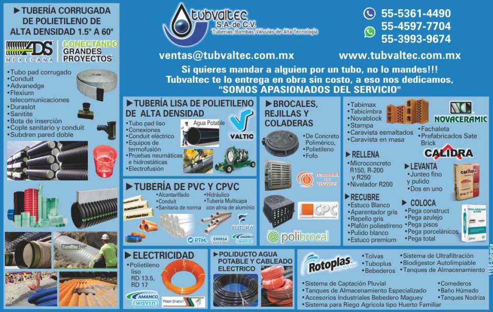 High Technology Pipes, Pumps, Valves. Smooth High Density Polyethylene Pipe. Corrugated High Density Polyethylene Pipe. Curbs, Grates and Drains. PVC and CPVC Pipe.