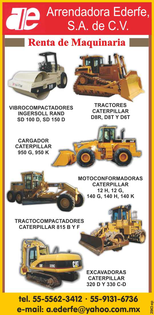 Renta de Maquinaria Pesada, Equipo Pesado, Vibrocompactadores, Tractores, Excavadoras, Cargadores, Motoconformadoras, Tractocompactadores, Minicargadores