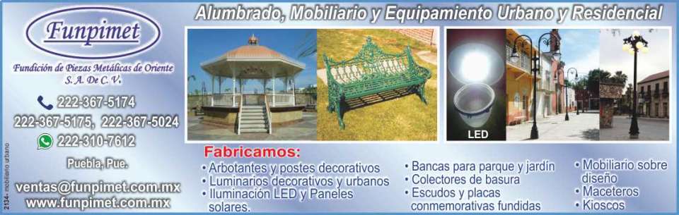 Fundicion de piezas metalicas, fabricamos arbotantes, postes decorativos, luminarios decorativos y urbanos, bancas para parque y jardin, colectores de basura, escudos y placas, maceteros y mas