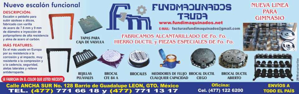 Fundimaquinados Truda. Fabricamos alcantarillado de Fo.Fo. fierro ductil y piezas especiales. Brocales, valvulas, mobiliario urbano, contramarcos, escalones de propileno.