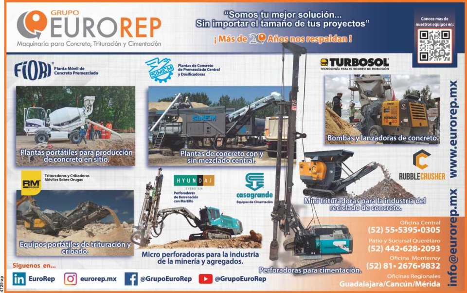 Portable Concrete Production Plants, Concrete Pumps and Blasters, Portable Crushing and Screening Equipment, Micro Drills, Mini Crushers, Foundation Drills.