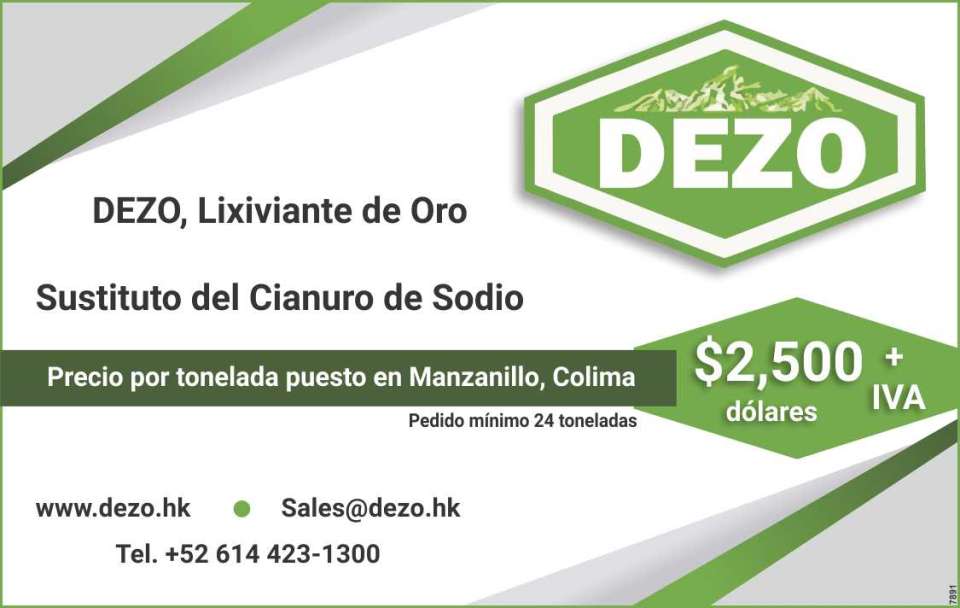 Dezo, lixiviante de Oro, sustituto del Cianuro de Sodio, precio por tonelada puesto en Manzanillo, Colima $2,500 + IVA (dolares), pedido minimo 24 toneladas