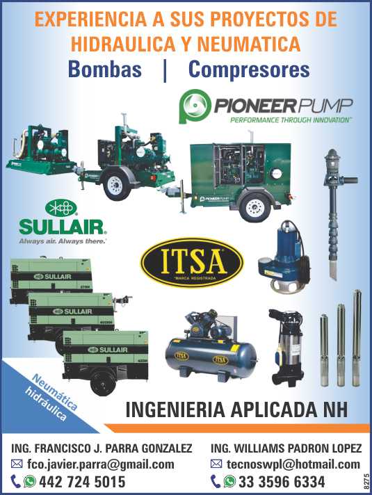 Experiencia a sus Proyectos de Hidraulica y Neumatica. Bombas. Compresores.