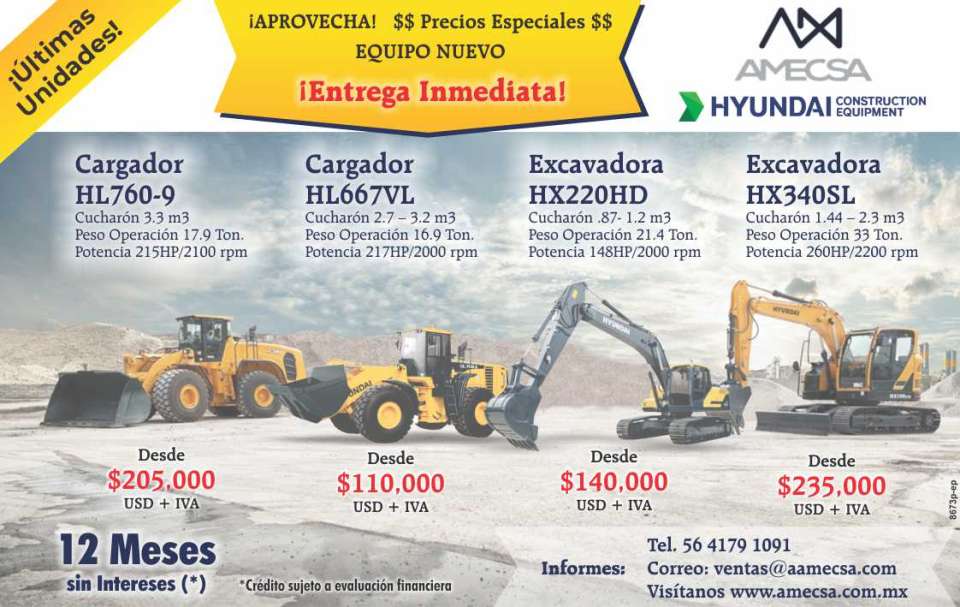 Aprovecha PRECIOS ESPECIALES. EQUIPO NUEVO. Entrega inmediata. Cargador HL760- 9, Cargador HL667VL, Excavadora HX220HD, Excavadora HX340SL. HYUNDAI 12 MESES SIN INTERESES.